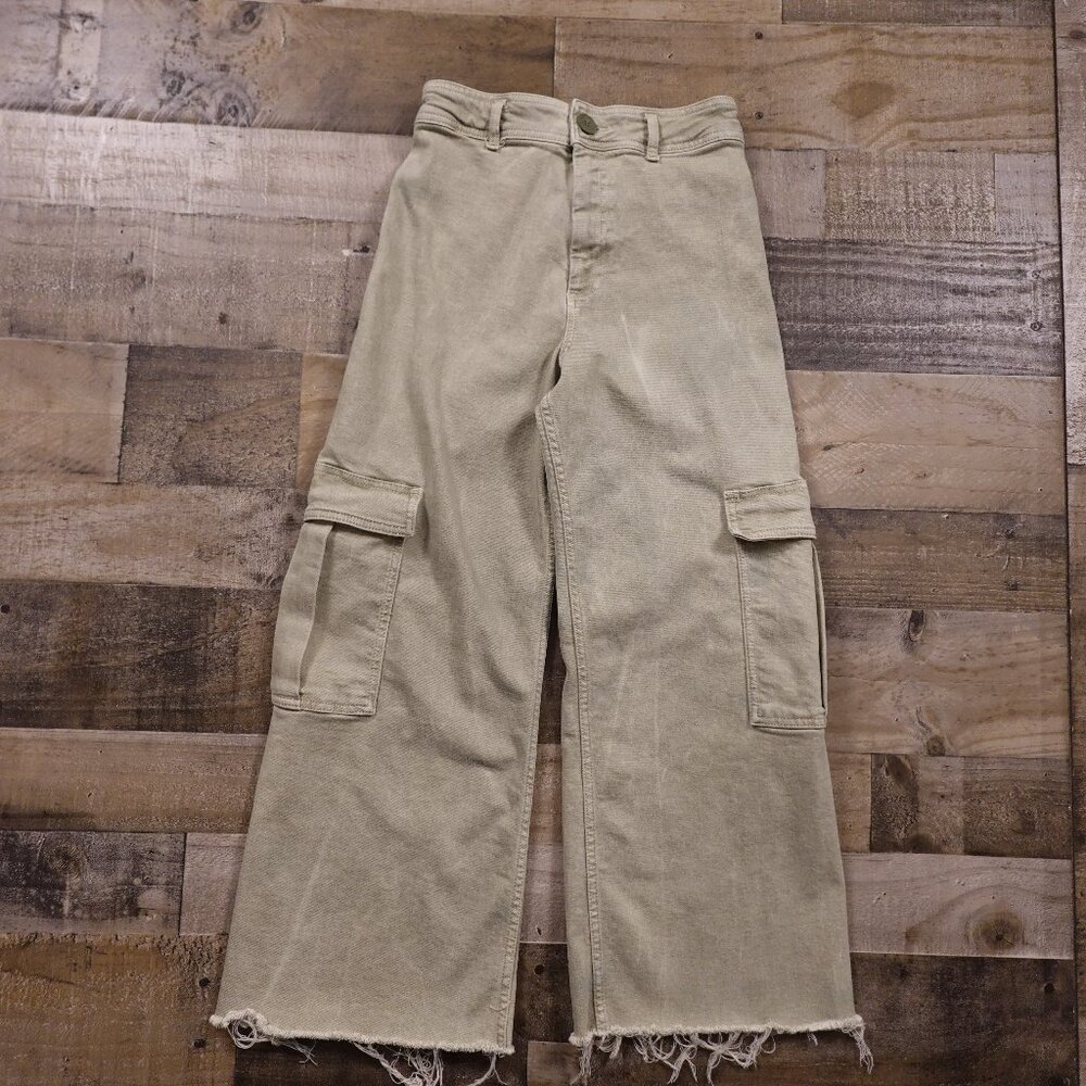 ZARA Cargo Pants Women’s US 4 Sage Khaki Utility Cropped‎ Streetwear High Rise